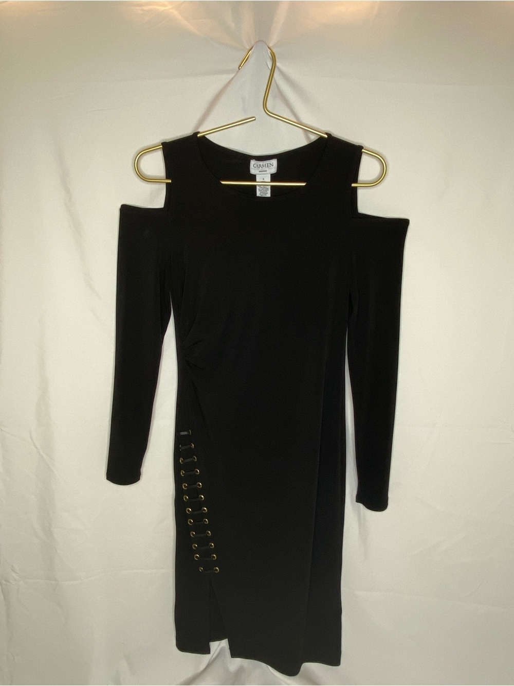 Carmen Marc Valvo Black One-Shoulder Cold-Shoulder Sheath Dress size small